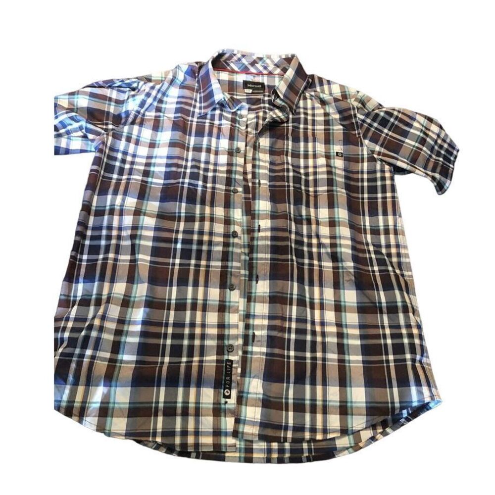 Marmot Plaid Button Down‎ Short Sleeve Casual Shirt, Large